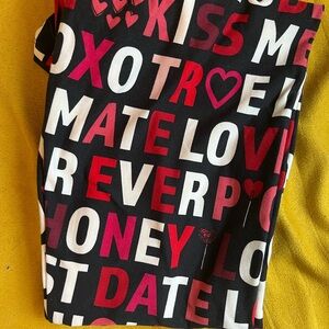 Black Graphic Print Leggings with Red and White Letters